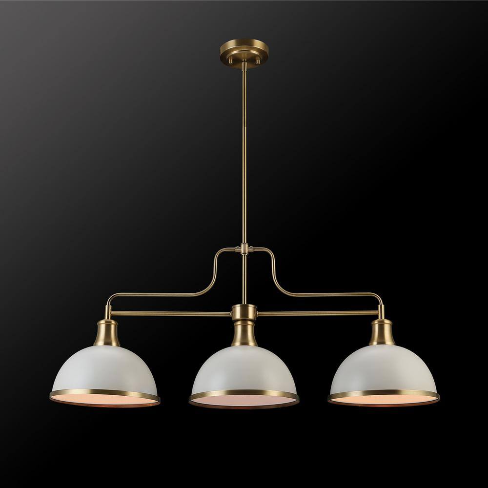 Matte White and Brass 3-Light Linear Chandelier