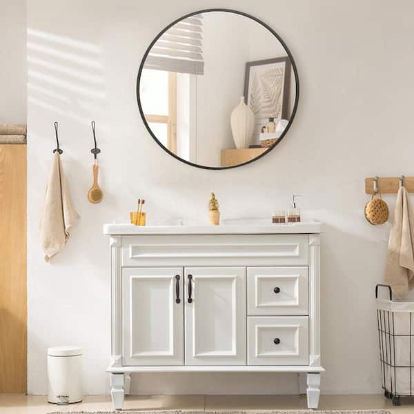 35.2 in. W x 35.2 in. H Round Aluminum Alloy Framed Modern Black Wall Mirror