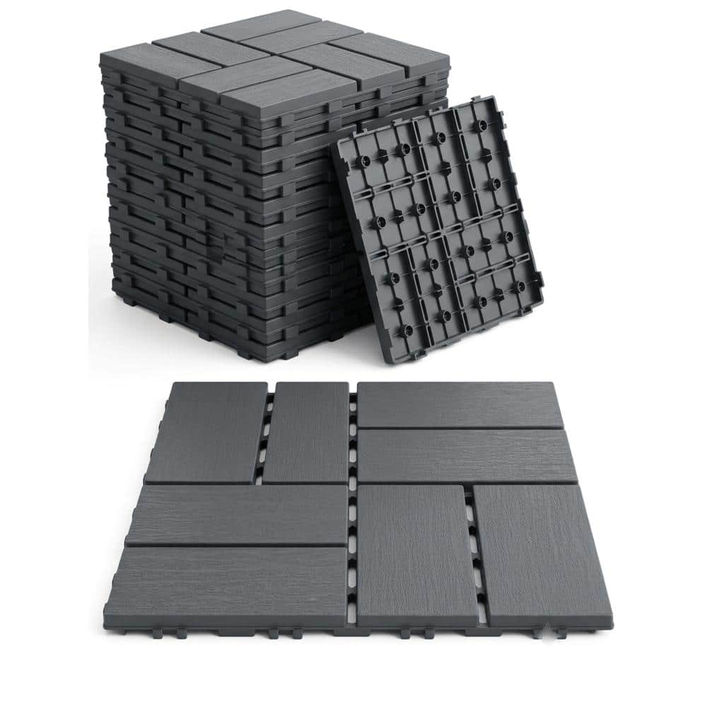 12 in. Square Gray Plastic All Weather Drainable Snap Together Interlocking Deck Tiles, Pack of 44 Tiles price history on PriceWatchPro