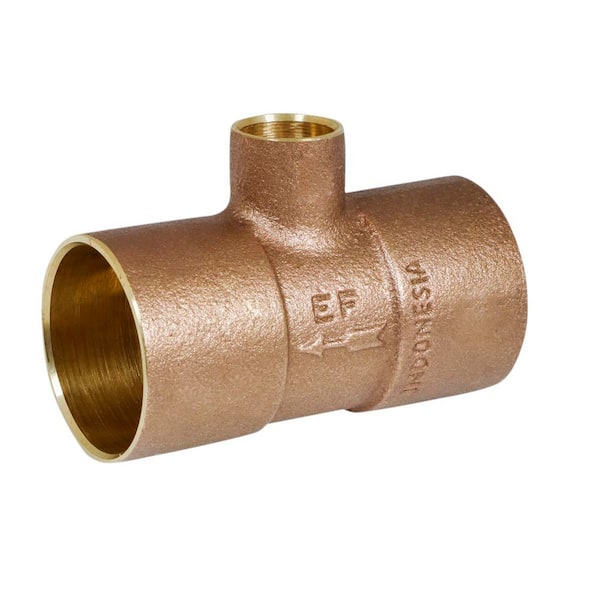 PLUMBFLEX 3/4 x 1/2 in. Brass Sweat Monoflow Tee for Hot Water Heating Systems-Radiator, Convector, Baseboard & Kick Space Heater