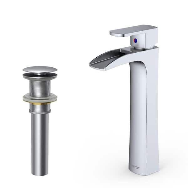 Kassel Single Handle Single Hole Vessel Bathroom Faucet with Matching Pop-Up Drain in Stainless Steel