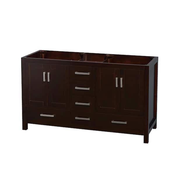 Wyndham Collection Sheffield 59 in. W x 21.5 in. D x 34.25 in. H Double Bath Vanity Cabinet without Top in Espresso