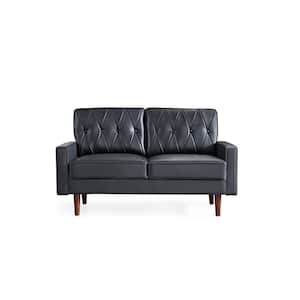 Acire 57.5 in. Black Faux Leather Cushion Back 2-Seater Loveseat