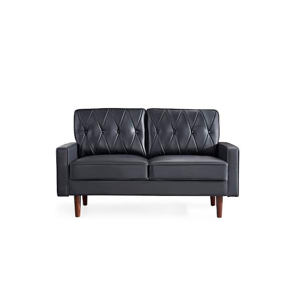 US Pride Furniture Acire 57.5 in. Black Faux Leather Cushion Back 2-Seater Loveseat