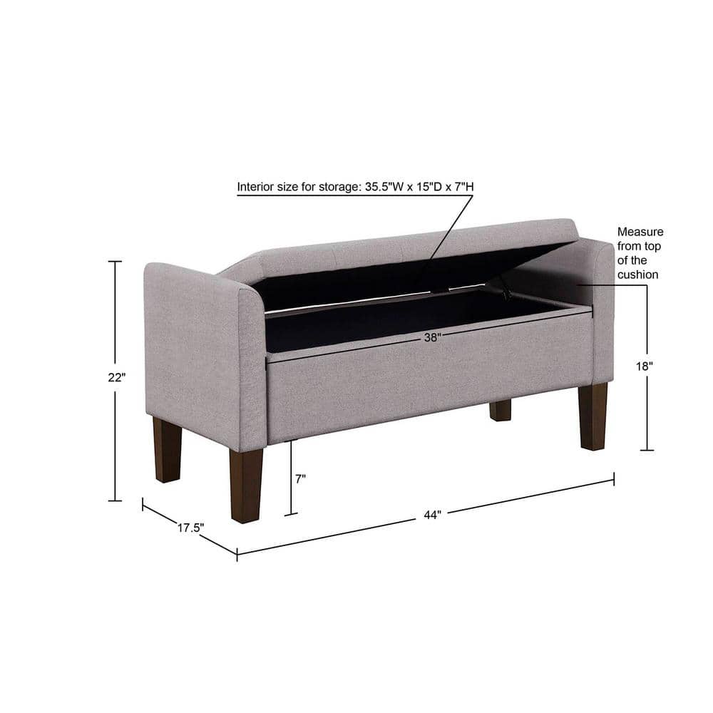 Light Grey Upholstered Flip-Top Storage Bench with Dark Wood Legs