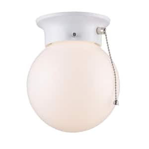 Dash 6 in. 1-Light White Flush Mount Ceiling Light Fixture with Opal Glass and Pull Chain Control