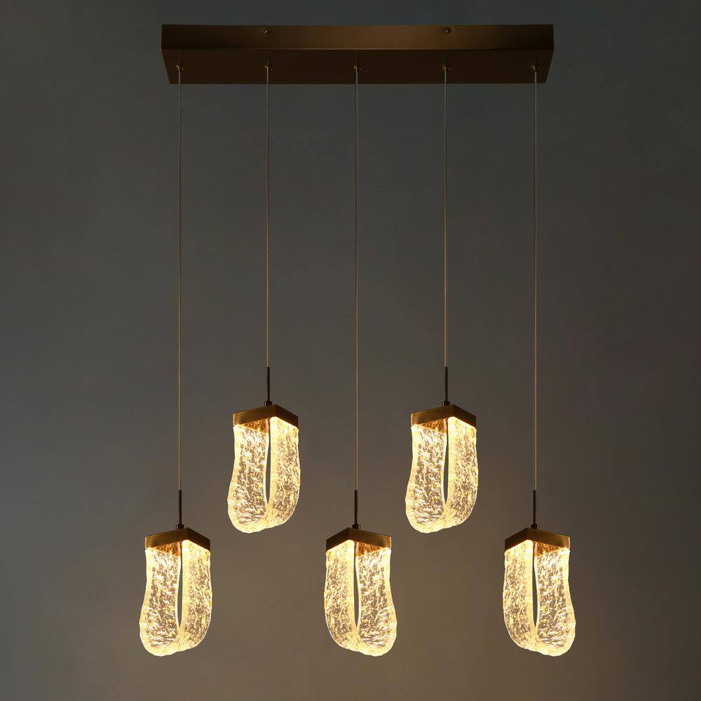 Aeyilana Brass and Crystal 5-Light LED Kitchen Island Pendant