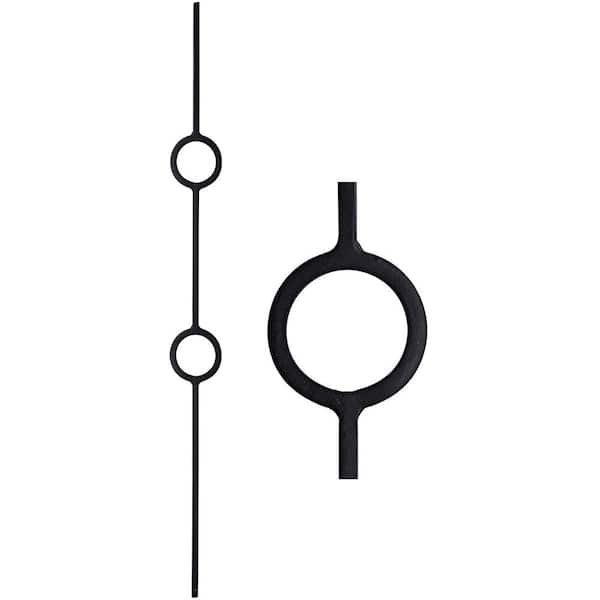 Atlas Stair Parts Double Circle 44 in. x 1/2 in. Satin Black Square Base Solid Wrought Iron Stair Baluster