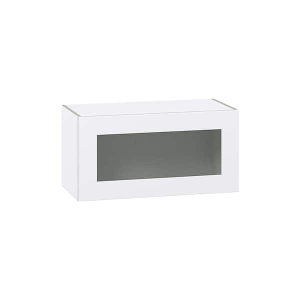 J COLLECTION Roseland 30 in. W x 14 in. D x 15 in. H Assembled Shaker Wall Bridge Kitchen Cabinet in Warm White with Glass Door