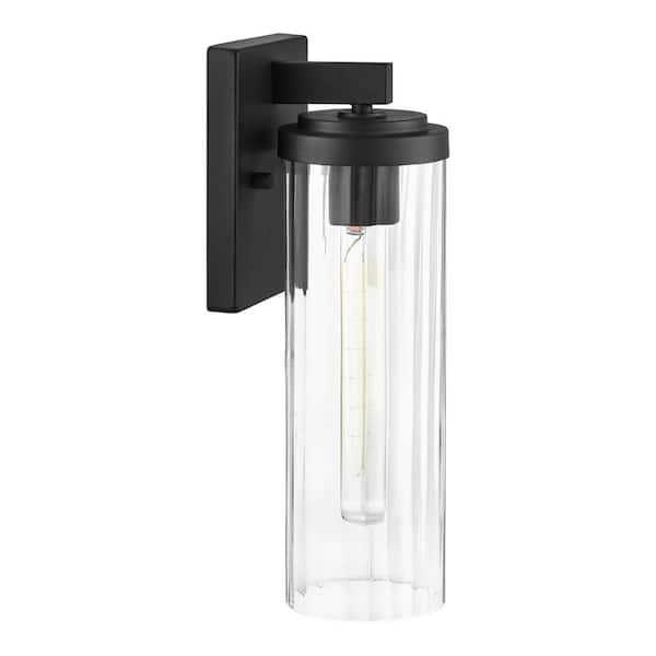 Hampton Bay Bannack 14 in. 1-Light Black Outdoor Wall Light Fixture with Clear Cylinder Glass