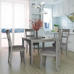 5-Piece Gray Kitchen Dining Table Set Wood Table and 4 Chairs Set for Dining Room