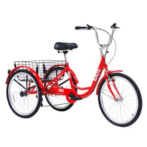 24 in. Wheels 7 Speed Cruiser Bicycles Adult Tricycle Trikes3-Wheel Bikes with Large Shopping Basket in Red