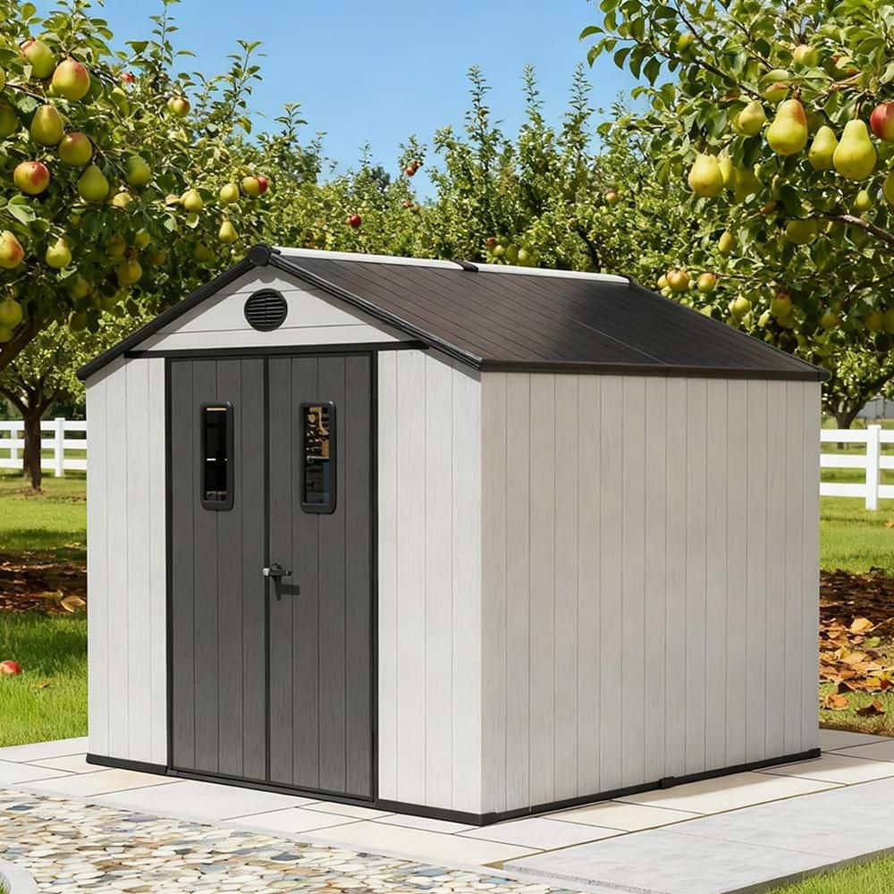 MeetLeisure 8-ft x 8-ft Outdoor Storage Kick-it White Gable Resin