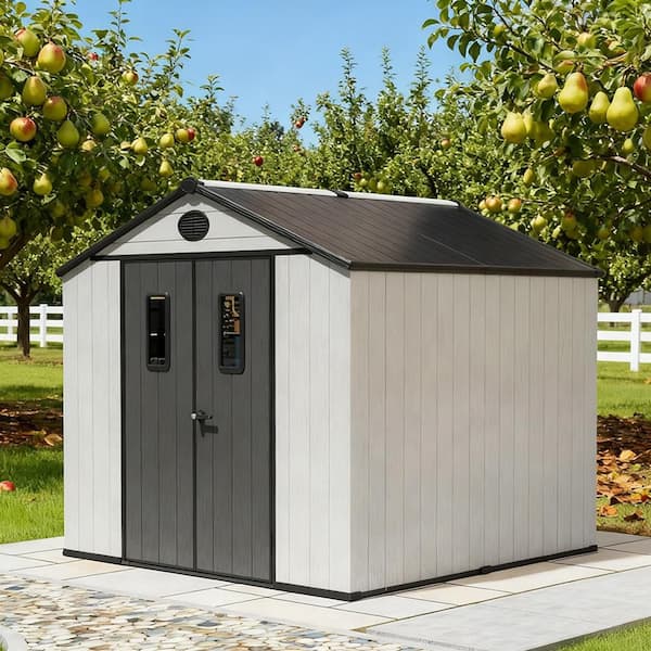 8-ft x 8-ft Outdoor Storage Kick-it White Gable Resin Storage Shed (63.5 sq. ft. )