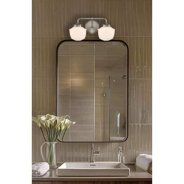 Cornwell 16 in. 2-Light Brushed Nickel Vanity Light with Etched Opal Glass Shades