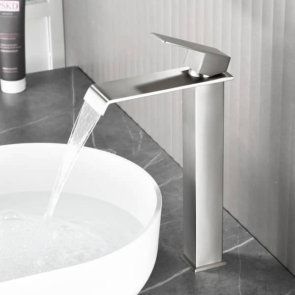 Single Handle Single Hole Bathroom Faucet in Brushed Nickel
