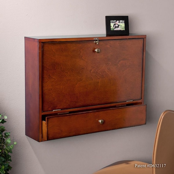 Southern Enterprises 26 in. Mahogany Brown Rectangular 1 -Drawer Floating Desk with Wall Mounted Feature