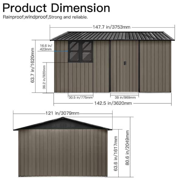 10 ft. W x 12 ft. D Brown and Black Metal Garden Shed with Sliding Door and Window (120 sq. ft. )