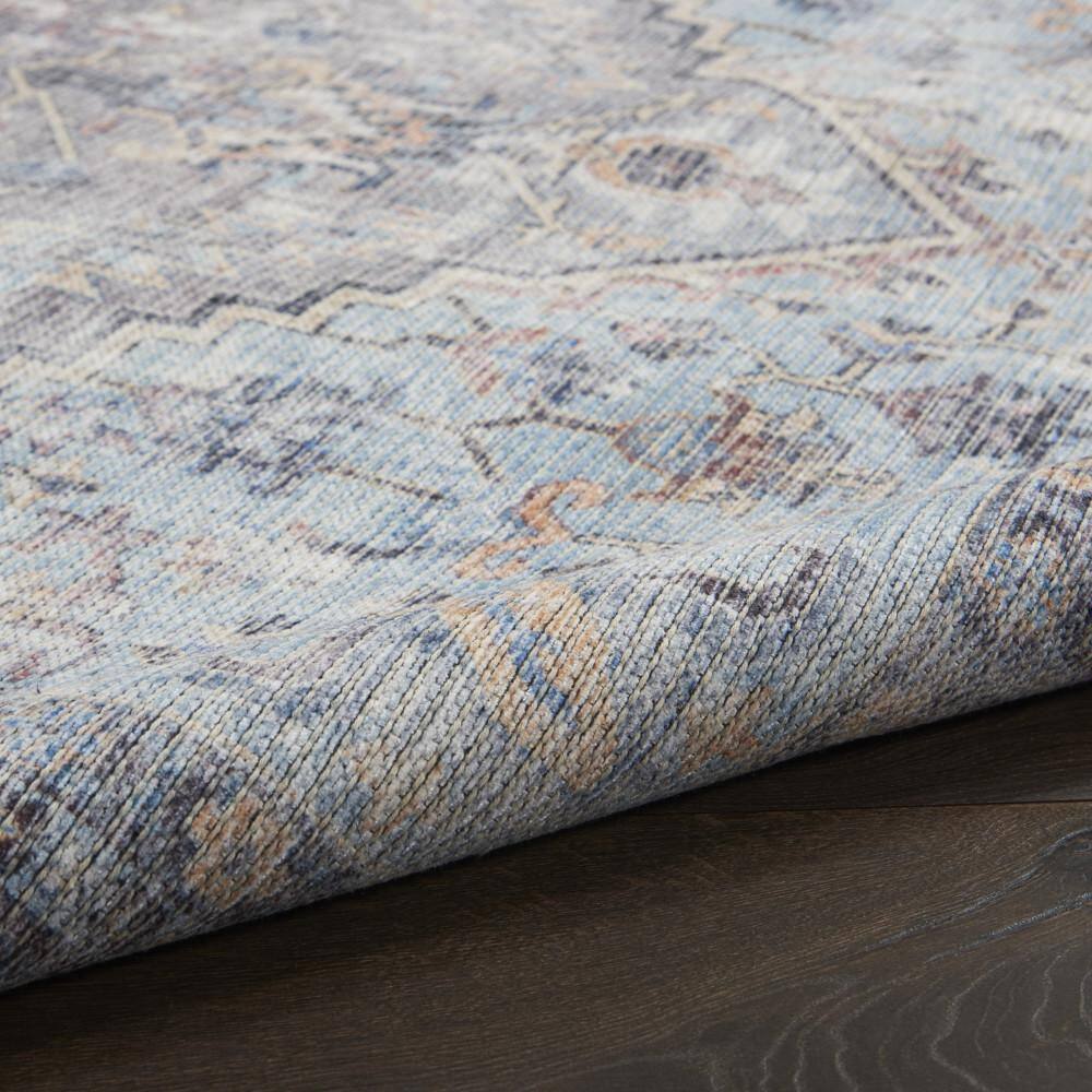 Light Grey/Blue Floral Cotton Chenille Reversible Area Rug 2'2" x 8'