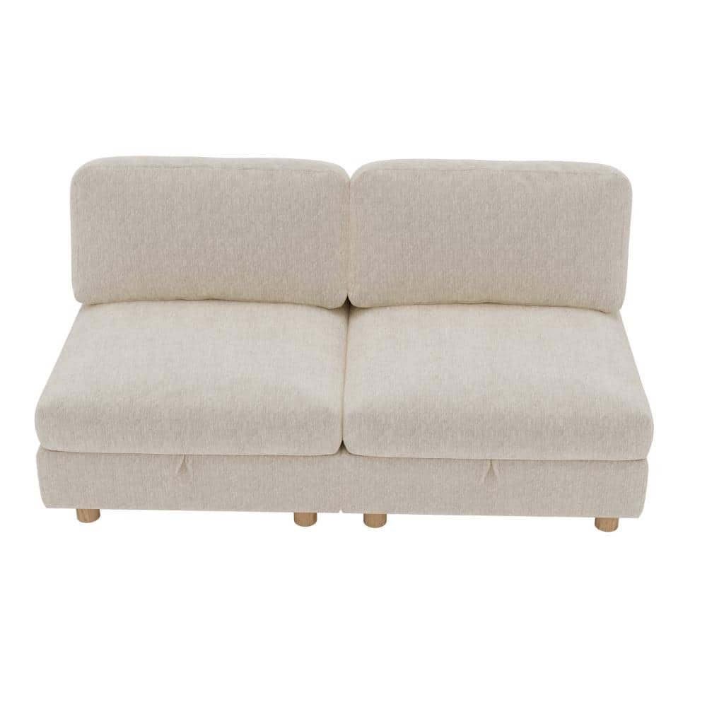 Modular Sectional 29.16 in. Armless 2-piece Fabric with Storage Sectional Sofa in Beige durable construction