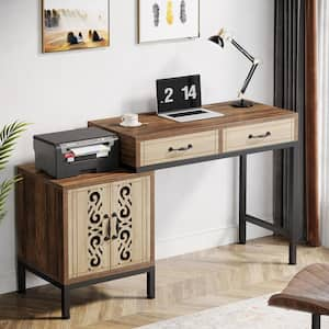 Halsey 55 in. Rectangular Rustic Brown Engineered Wood 2-Drawer Computer Desk with Storage Cabinet for Home Office