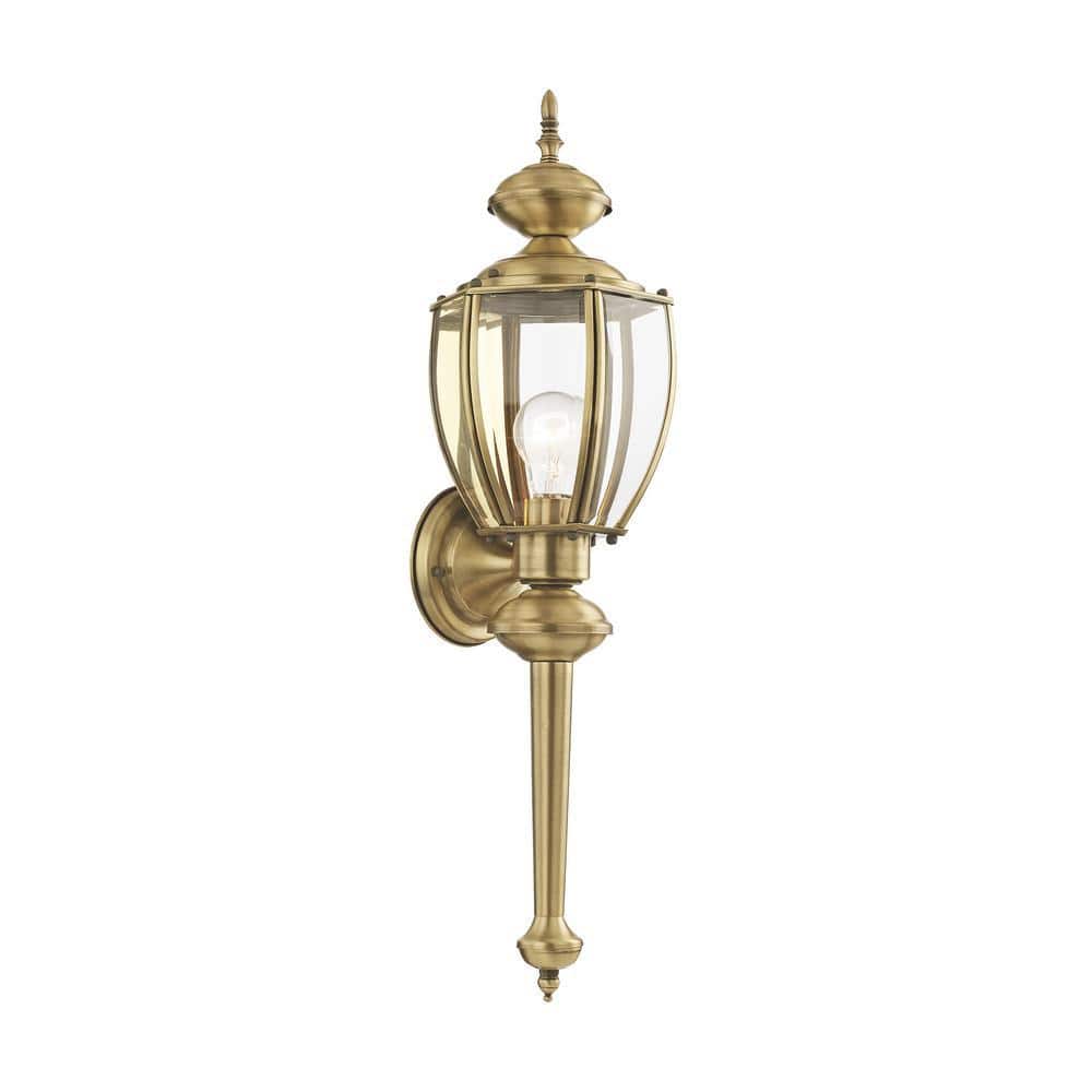 Antique Brass Lantern Sconce with Clear Beveled Glass, 1-Light