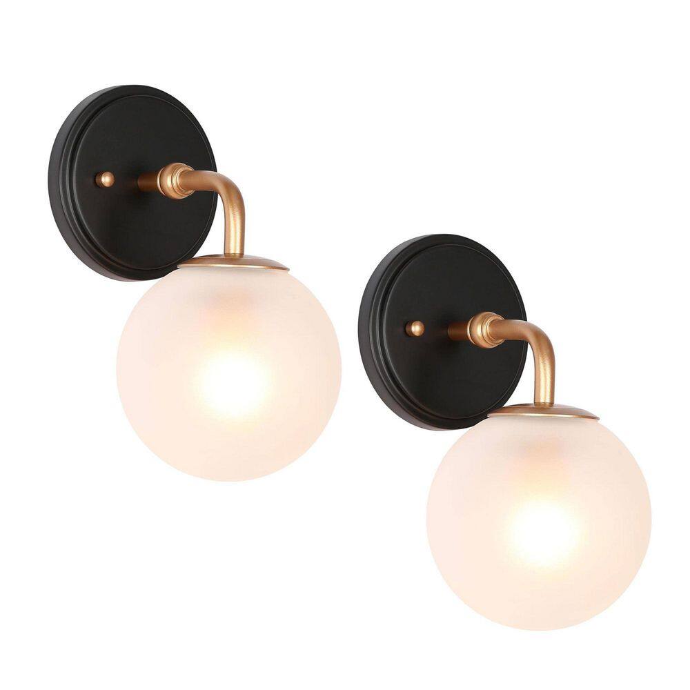 Modern 5.5 in. 1-Light Gold and Black Wall Sconce with Globe Frosted Glass Shade 2 Packs price history on PriceWatchPro