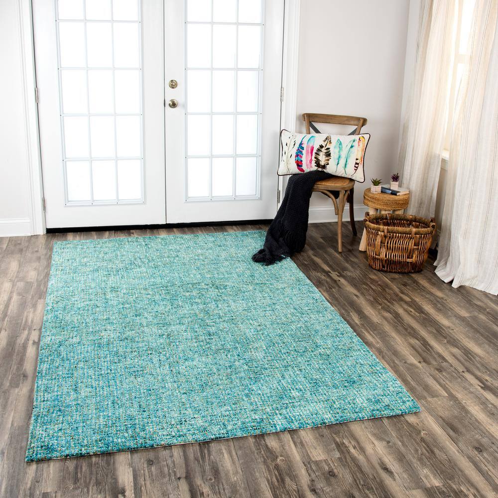Teal and Beige Hand-Tufted Wool Area Rug, 5' x 8'
