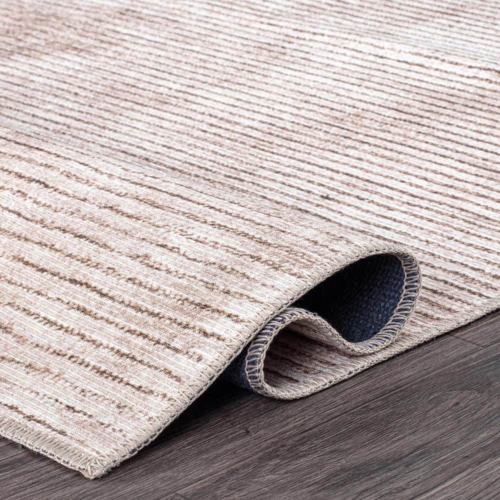 Beige Stripe Synthetic Flat Woven 10' x 14' Area Rug