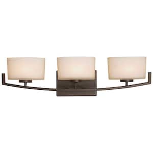 Burye 3-Light Oil Rubbed Bronze Vanity Light with Etched White Glass Shades