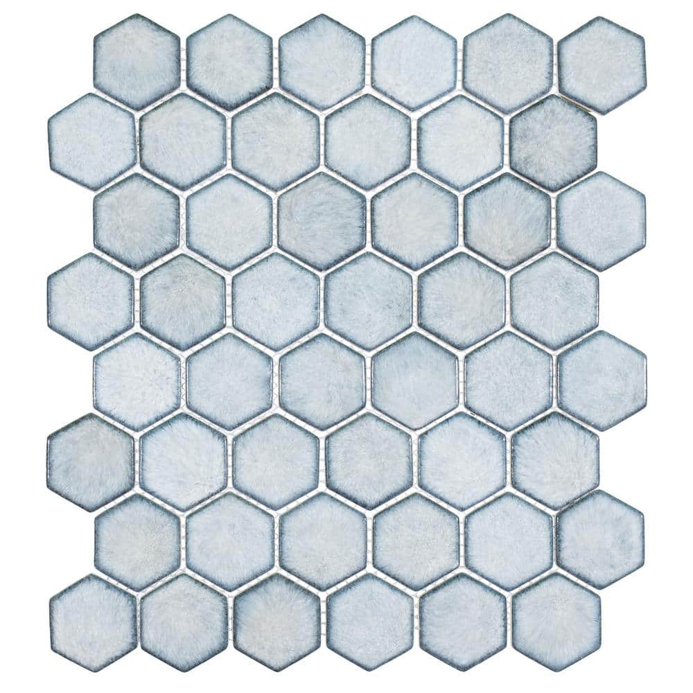 Honoro Hexite Soho Dark Gray Glossy 12-3/4 in. x 11 in. Hexagon Smooth Glas