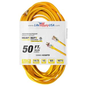 50 ft. 14-Gauge/3 Conductors SJTW 13 Amp Indoor/Outdoor Extension Cord with Lighted End Yellow (1-Pack)