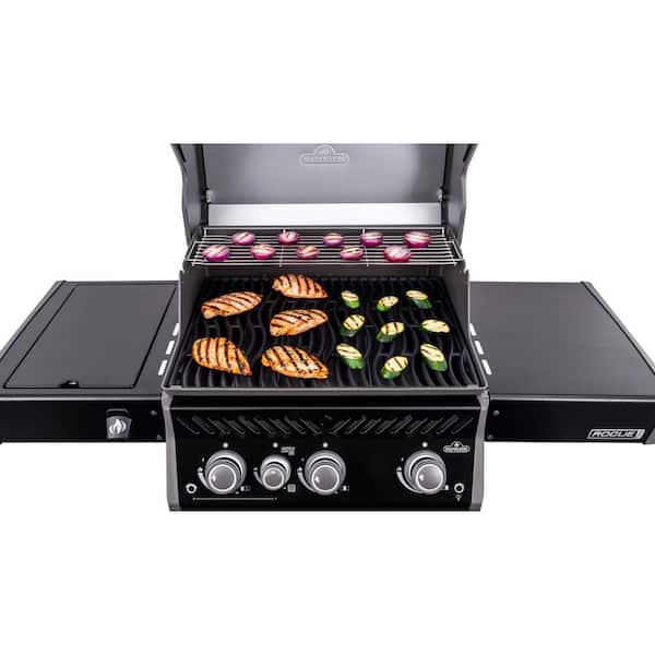 Rogue PRO 425 3-Burner Natural Gas Grill in Black with Infrared Side Burner and Cast Iron Cooking Grids