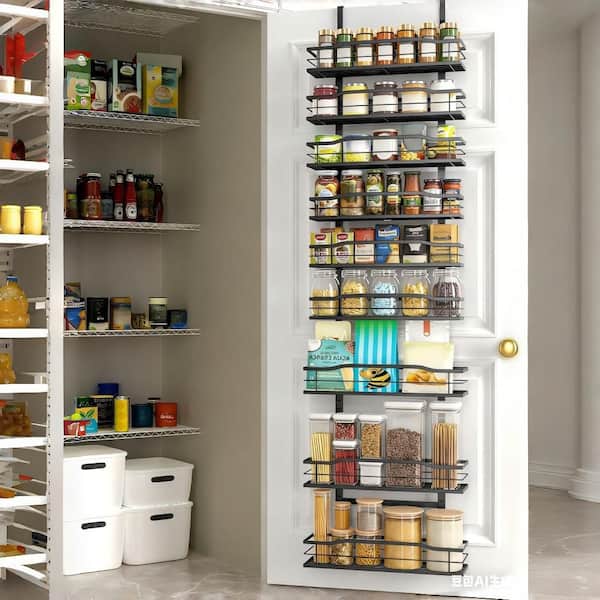 9-Tier 15.3 in. W x 4.9 in. D x 74.8 in. H Over The Door Metal Spice Rack Shelves for Kitchen, Home and Bathroom, Black