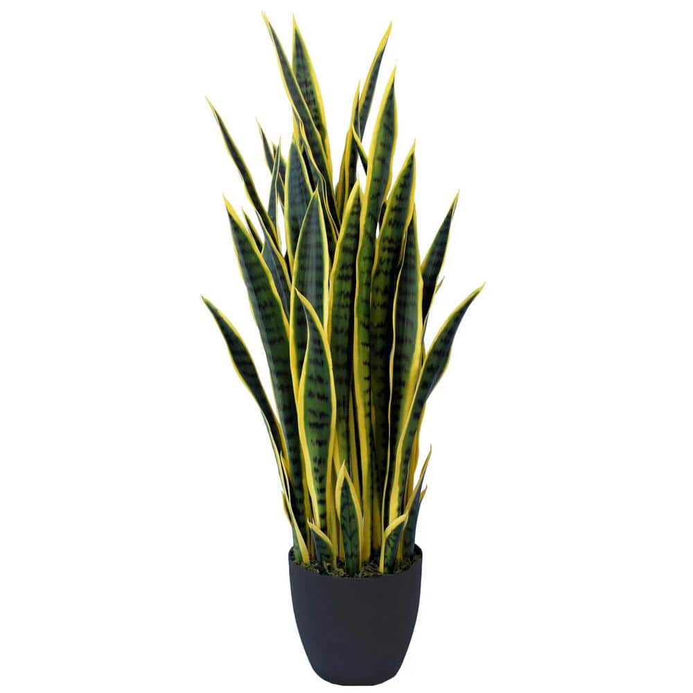 Ejoy 36 in., Artificial Faux Snake Plant with Black Plastic Planter