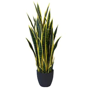 36 in., Artificial Faux Snake Plant with Black Plastic Planter
