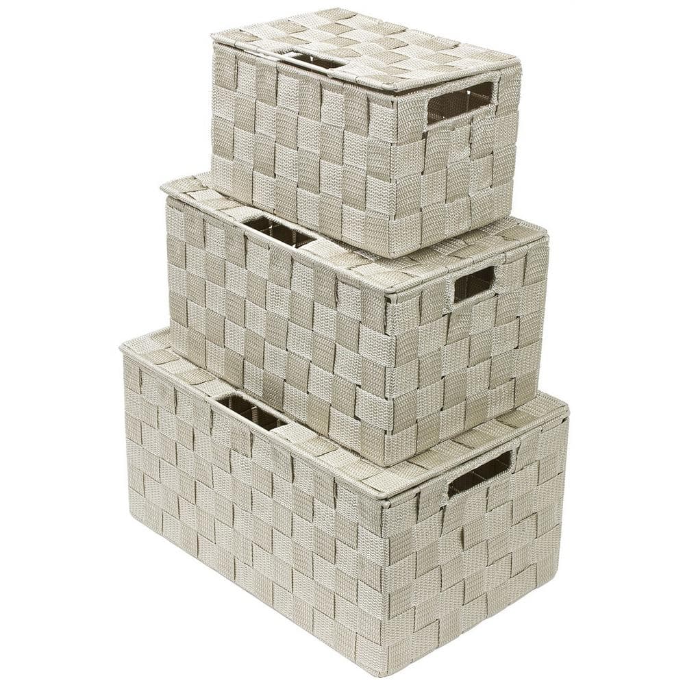 Storage Box Woven Basket Bin, Beige, 13.50L x 8.75 W x 6.87H Cube Or