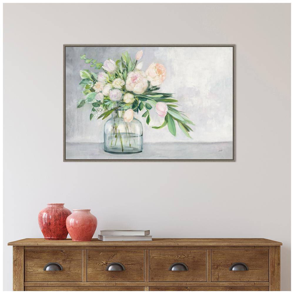 Blushing Spring Bouquet Acrylic Landscape Canvas with Distressed Greywash Frame