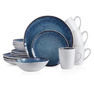 16-Piece Blue Romy Stoneware Collection, Round Dinnerware Set (Service for 4)