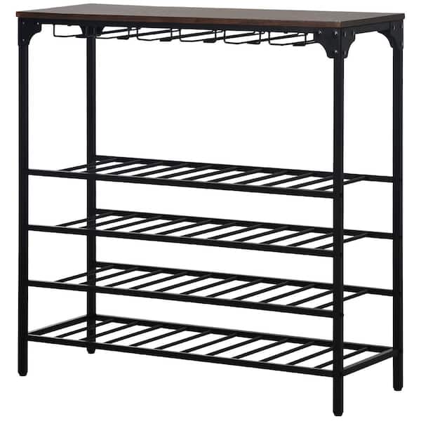 Tileon 40-Bottles Dark Brown Metal Wine Rack Table with Glass Holders, 5-Tier Dining Room Floor Free Standing Shelf