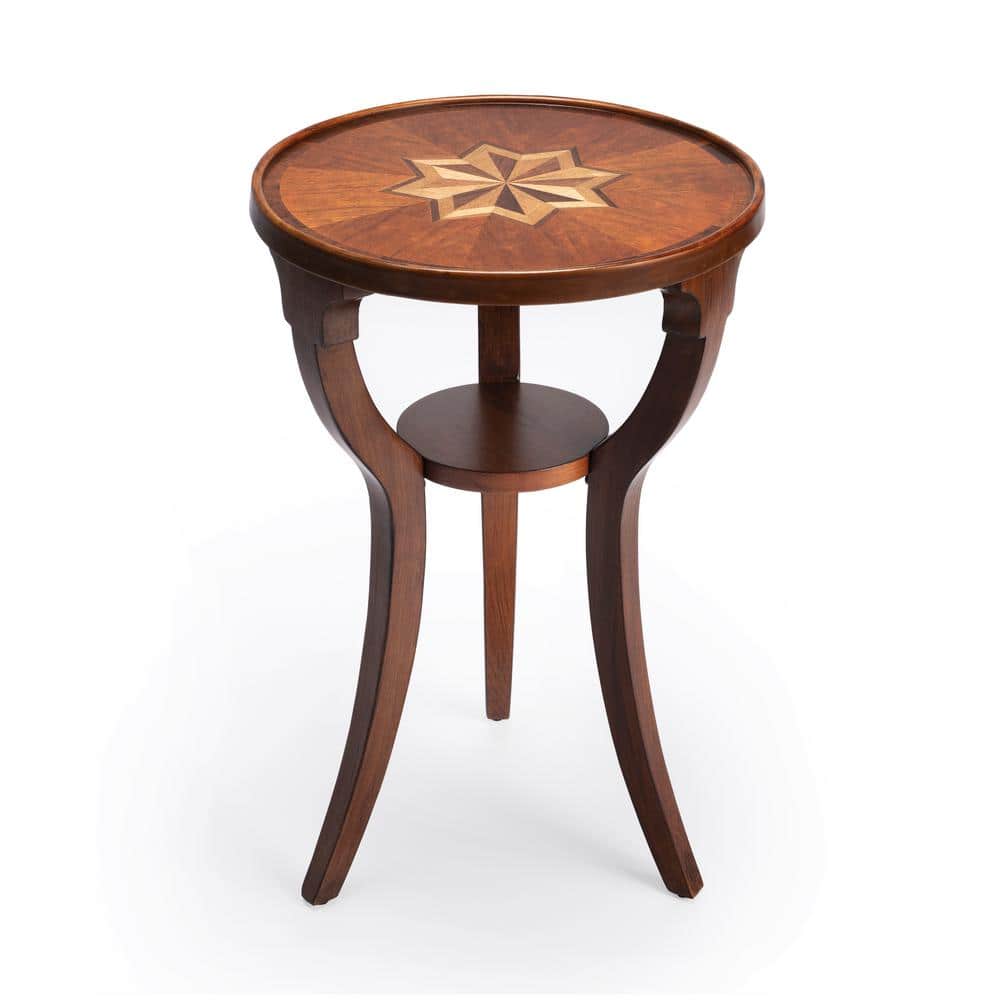 Dalton Olive Ash Burl Round Wood Side Table with Hexagonal Star Pattern