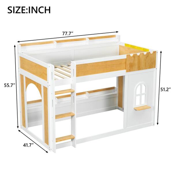 Harper & Bright Designs White and Natural Twin Over Twin Bunk Bed