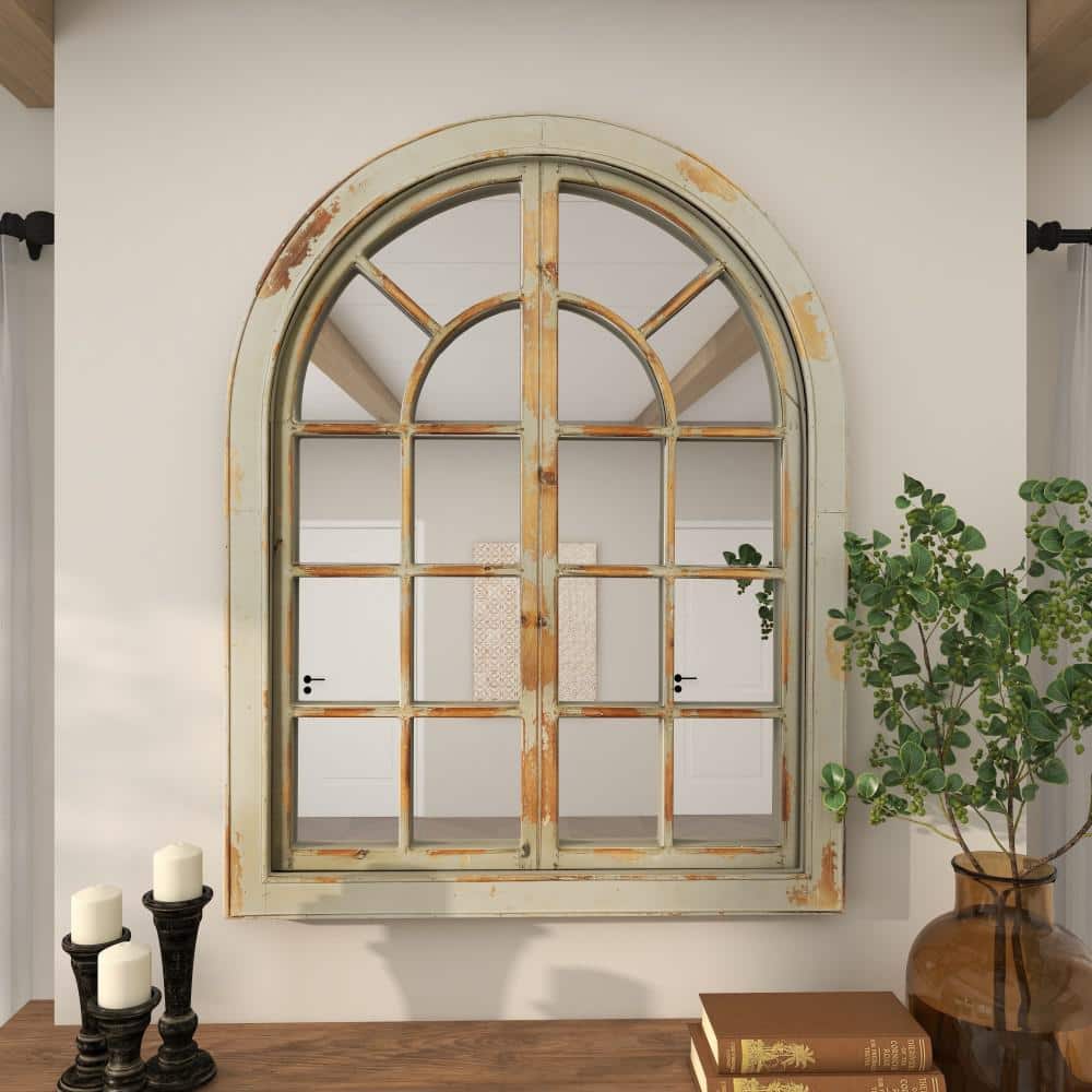 Gray and Brown Weathered Nautical Windowpane Wall Mirror