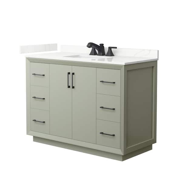 Wyndham Collection Strada 48 in. W x 22 in. D x 35 in. H Single Bath Vanity in Light Green with Giotto Quartz Top