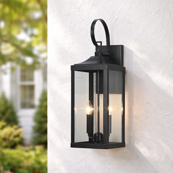 25.6 in. 2-Light Powder-coated Black Hardwired Outdoor Wall Lantern Sconce with No Bulbs Included