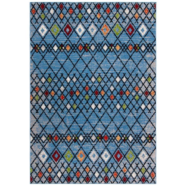 SAFAVIEH Amsterdam Blue/Ivory Doormat 3 ft. x 5 ft. Geometric;Trellis Area Rug