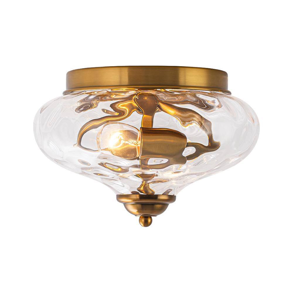 Lumin 2-Light 9.8 in.W Aged Brass Empire Flush Mount Light with Clear Hammered Glass Shade for Bedroom and Entryway price history on PriceWatchPro