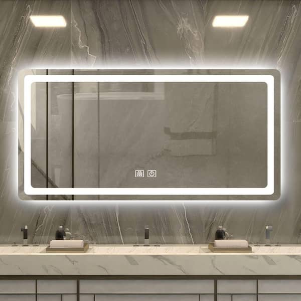 WELLFOR 47 in. W x 24 in. H Rectangular Frameless Anti-Fog LED Wall Bathroom Vanity Mirror