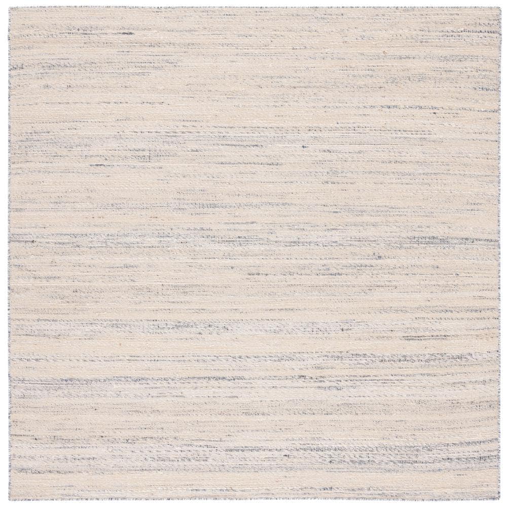 Handwoven Beige and Gray Wool Cotton Square Rug