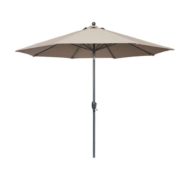 California Umbrella 9 ft. Dark Ash Aluminum Market Patio Umbrella with Push Tilt Crank Lift in Geometric Beige Olefin